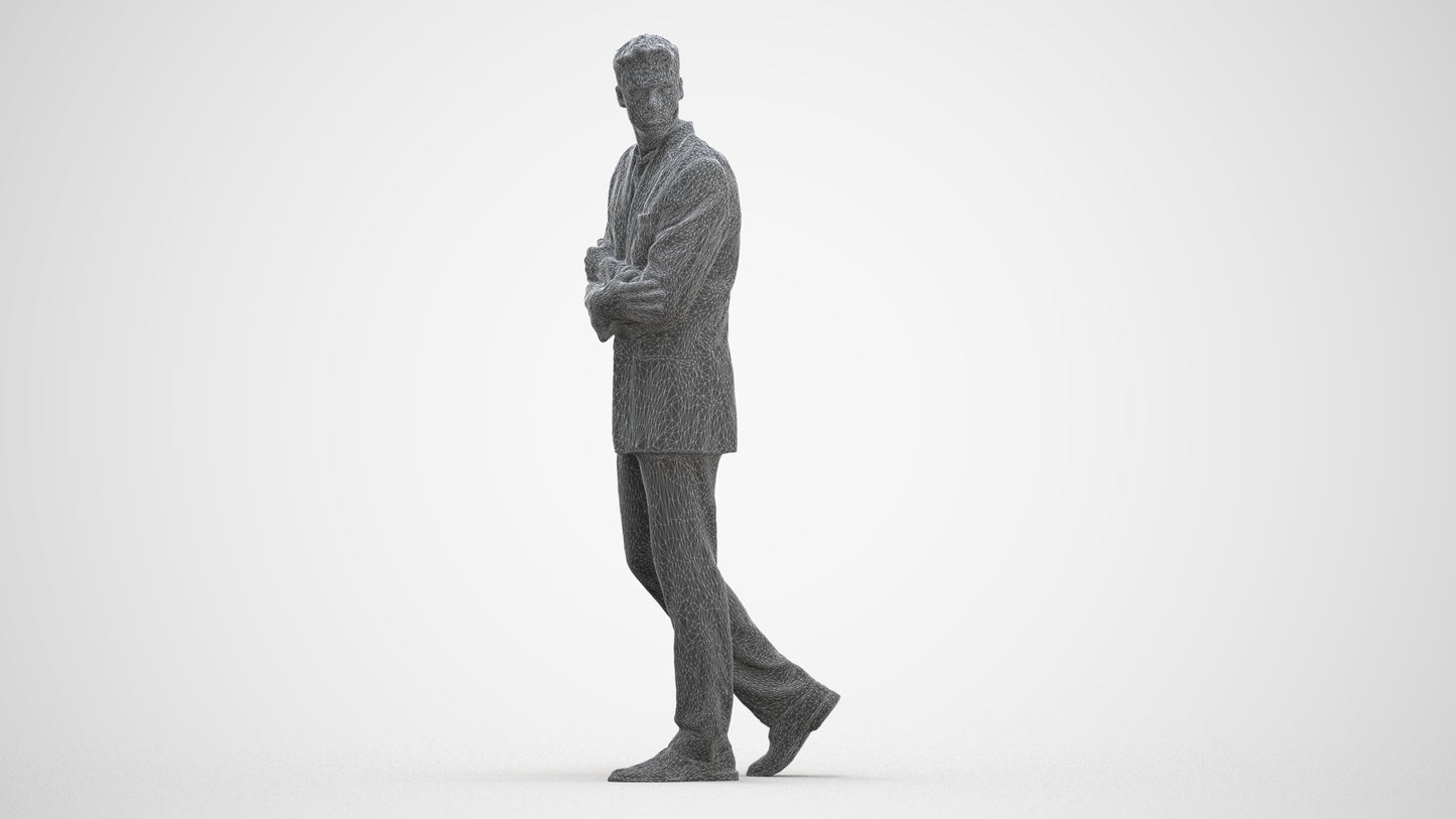 3D human model man business, photogrammetry scanned person for archviz, three-quarter front view render
