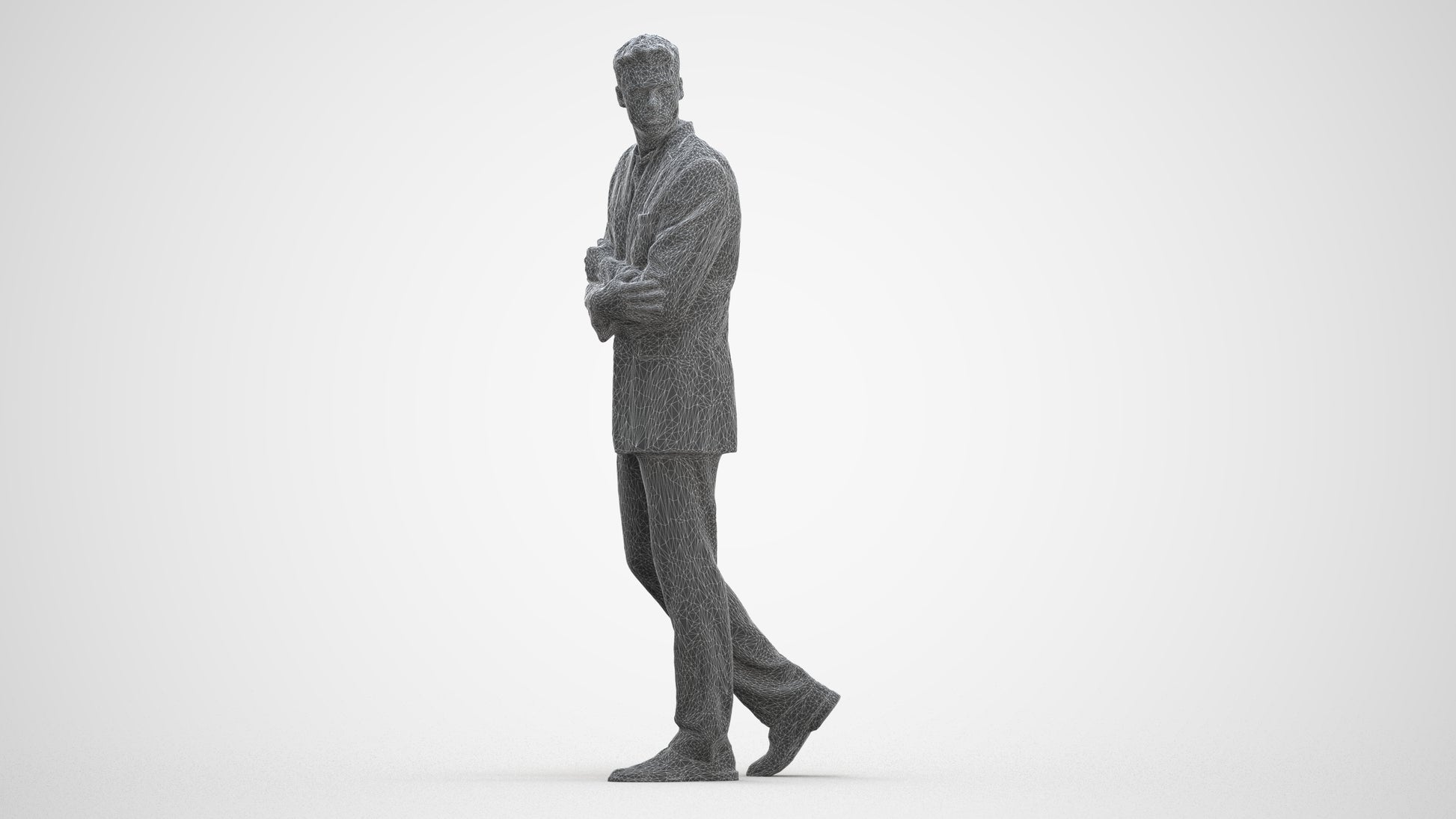 3D human model man business, photogrammetry scanned person for archviz, three-quarter front view render