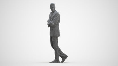 3D human model man business, photogrammetry scanned person for archviz, three-quarter front view render