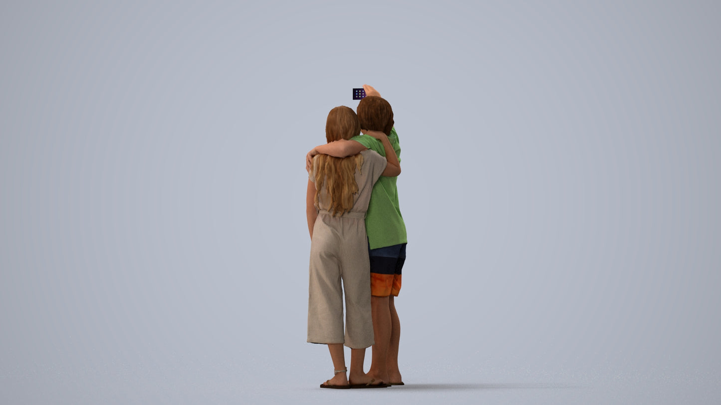 realistic 3D human girl kids, archviz people FBX OBJ for Blender, three-quarter view render