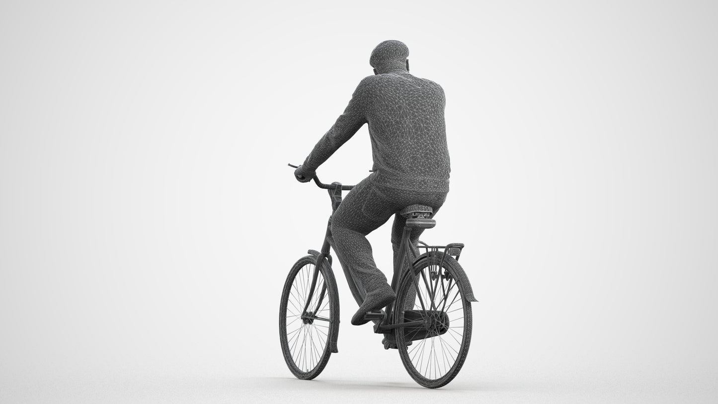 realistic 3D people man casual cycling, render-ready for V-Ray and Corona, FBX OBJ, wireframe front view