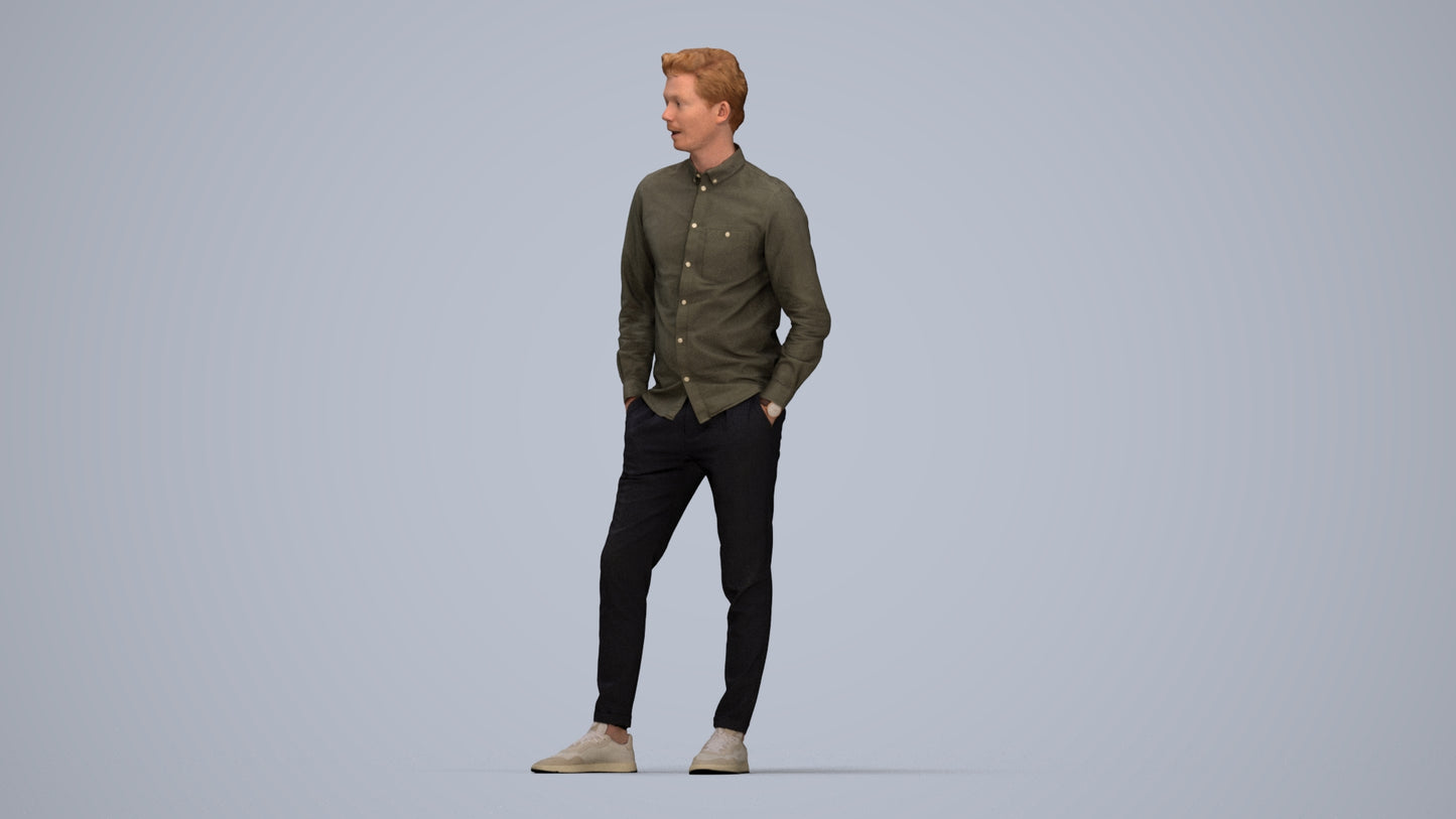 realistic 3D human man casual standing, archviz people FBX OBJ for Blender, top-down view render