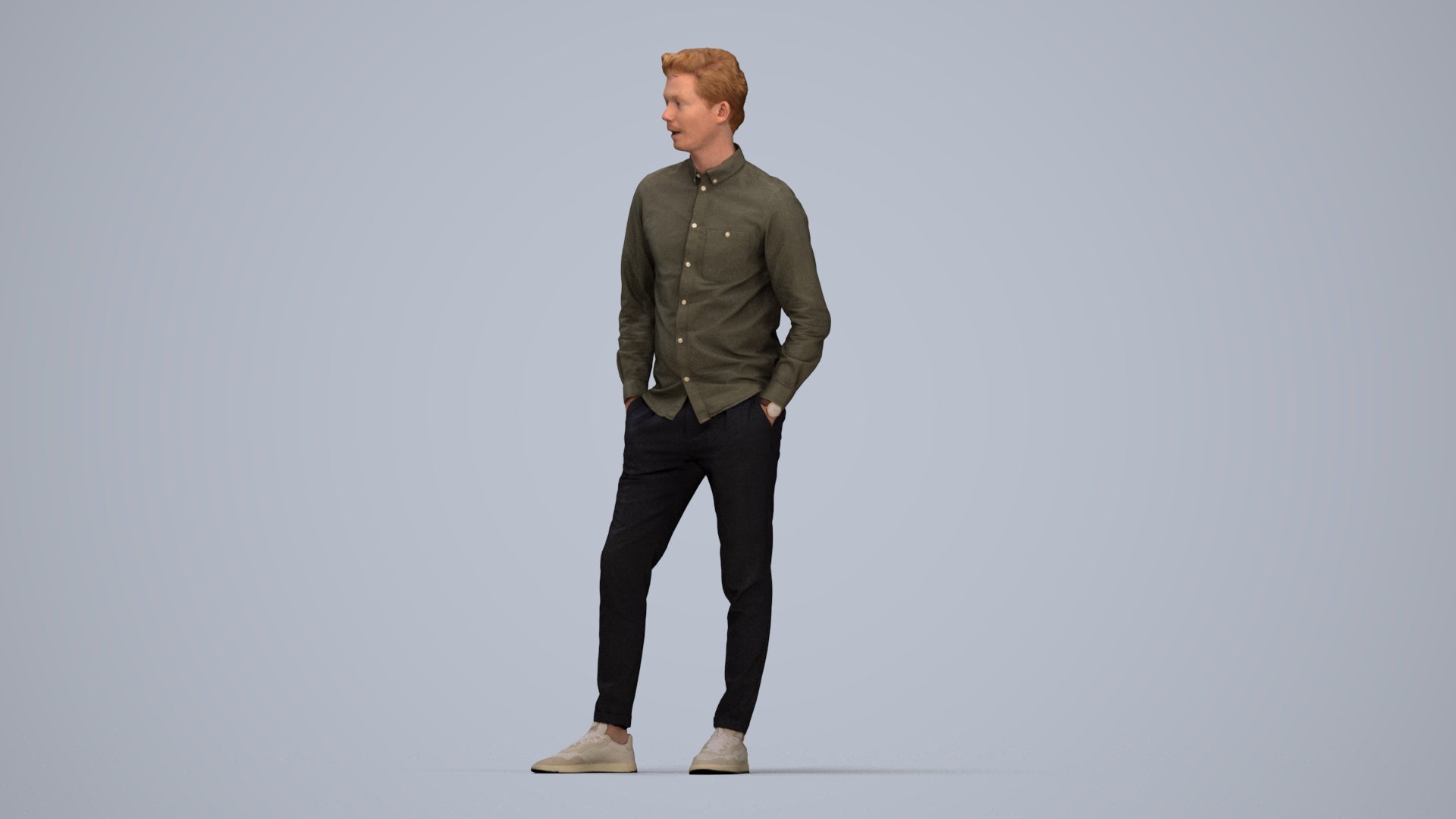 realistic 3D human man casual standing, archviz people FBX OBJ for Blender, top-down view render