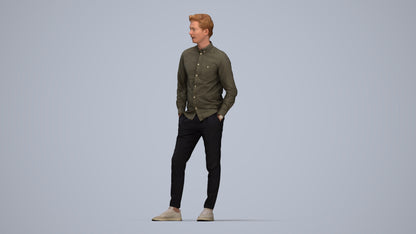 realistic 3D human man casual standing, archviz people FBX OBJ for Blender, top-down view render