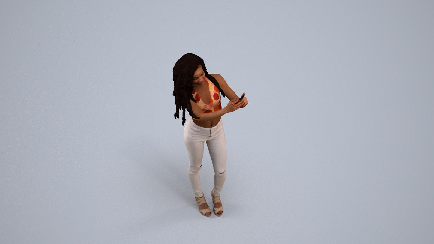 realistic 3D woman casual standing, scanned archviz people for Blender and 3ds Max, back view render