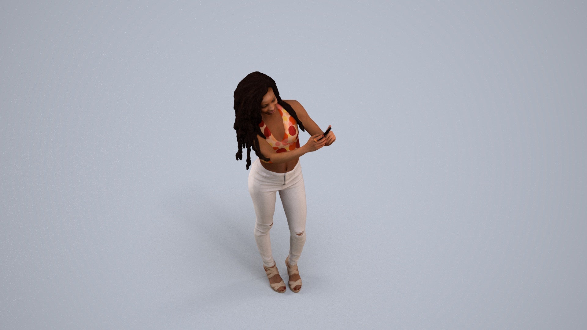 realistic 3D woman casual standing, scanned archviz people for Blender and 3ds Max, back view render