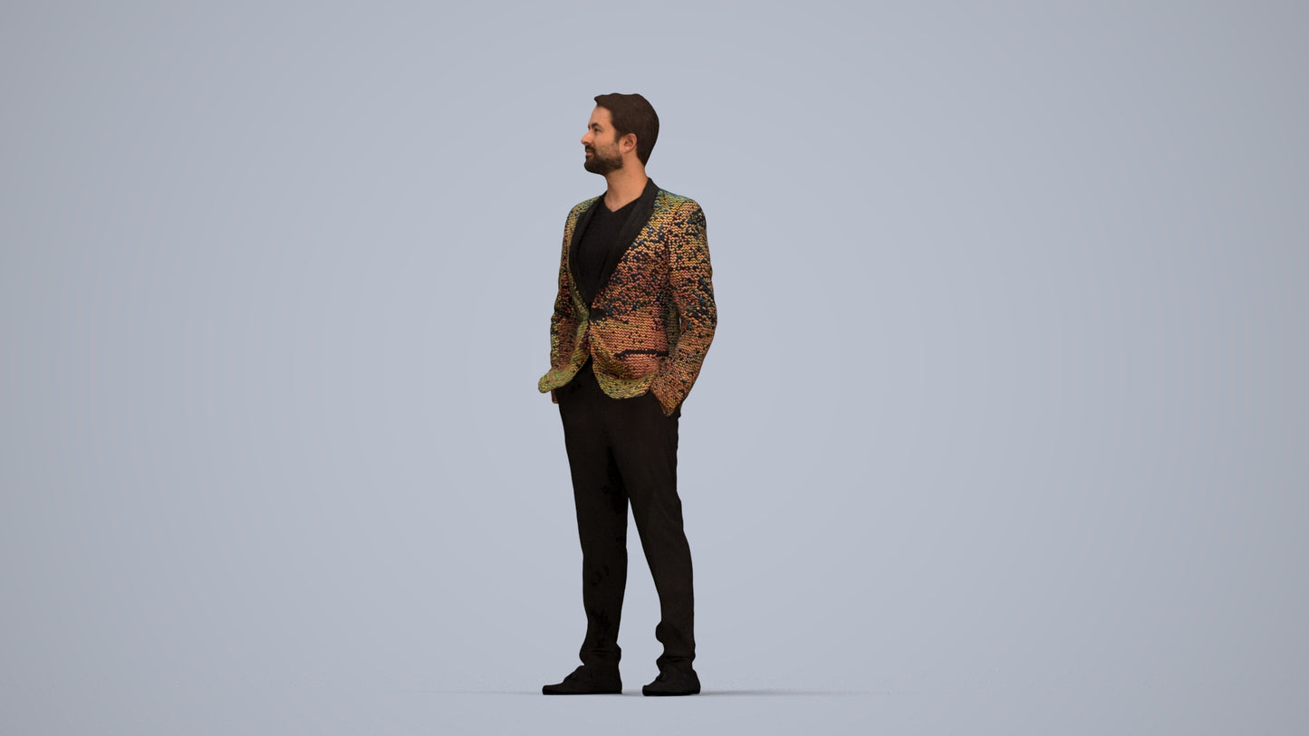 photogrammetry 3D man formal formalaffairs, realistic human model archviz FBX, top-down view render