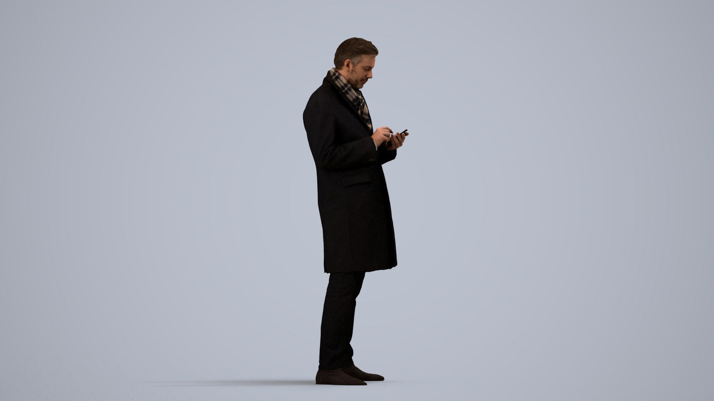 photogrammetry 3D man standing, realistic human model archviz FBX, side view render