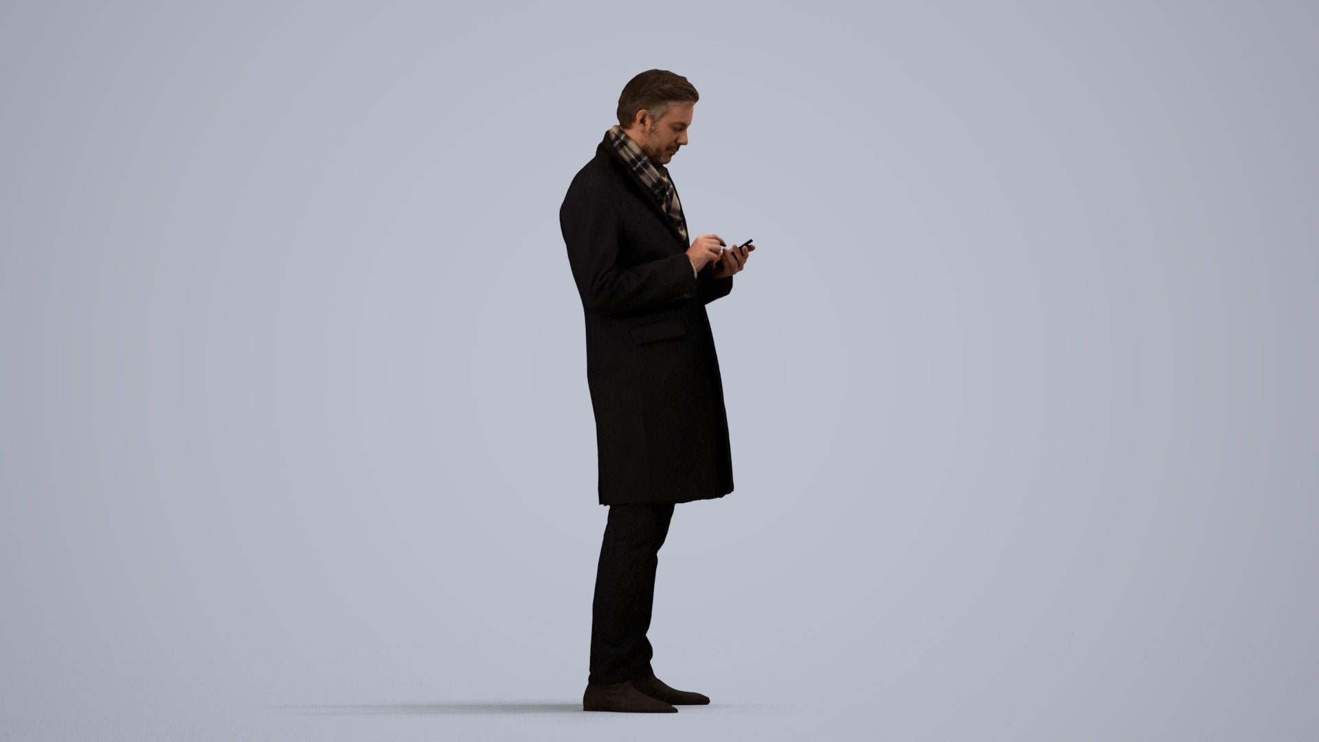 photogrammetry 3D man standing, realistic human model archviz FBX, side view render