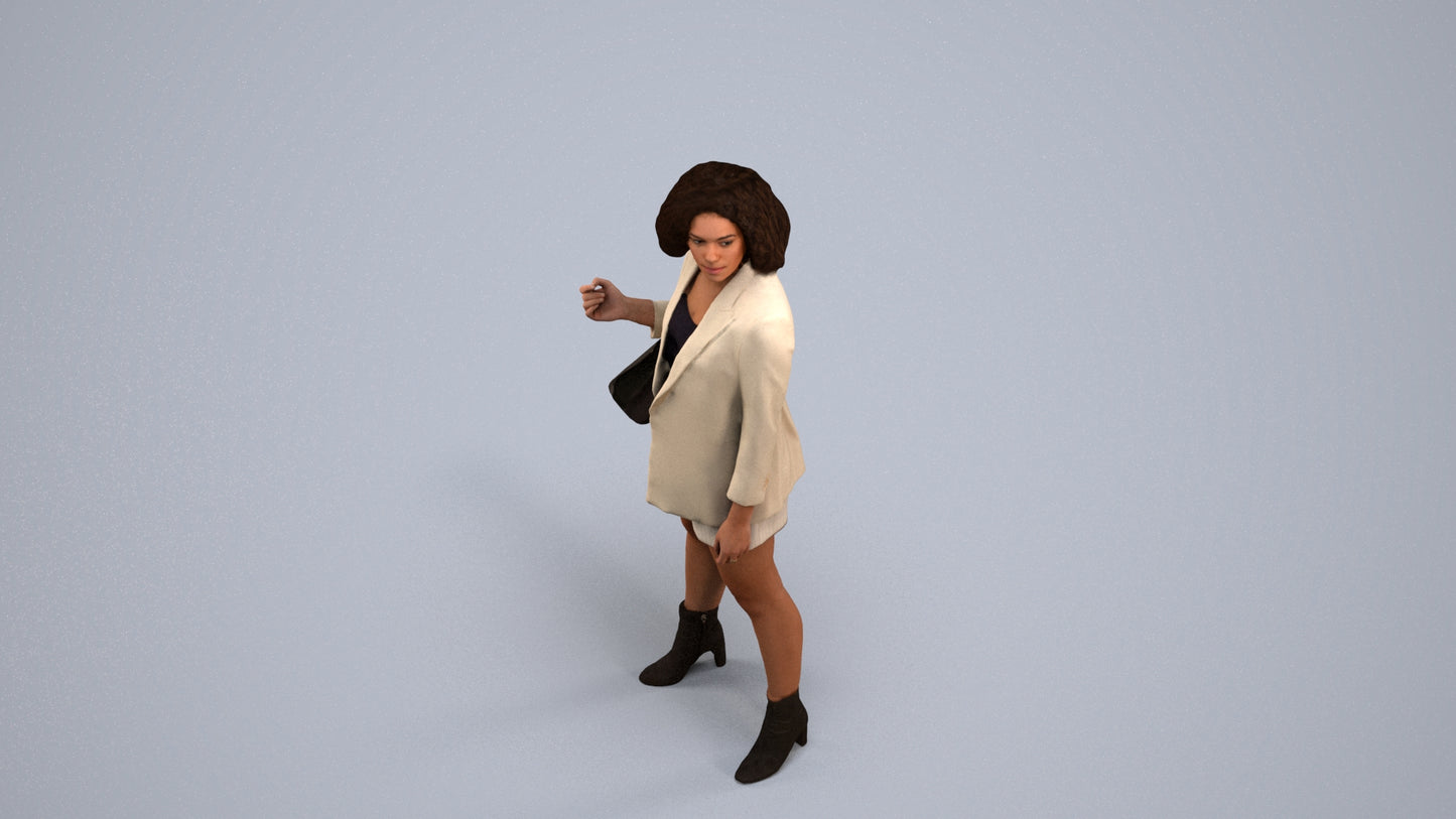 realistic 3D woman business standing, scanned archviz people for Blender and 3ds Max, back view render