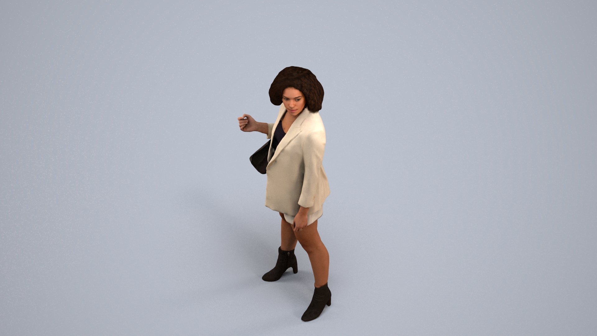 realistic 3D woman business standing, scanned archviz people for Blender and 3ds Max, back view render
