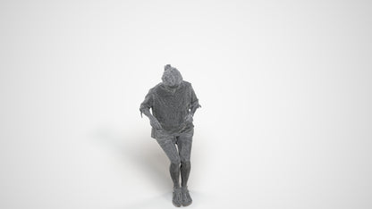 realistic 3D human woman casual sitting, archviz people FBX OBJ for Blender, wireframe three-quarter view