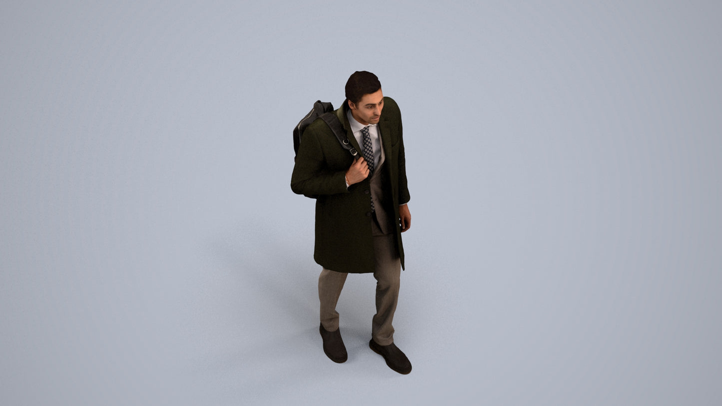 photogrammetry 3D man business, realistic human model archviz FBX, back view render