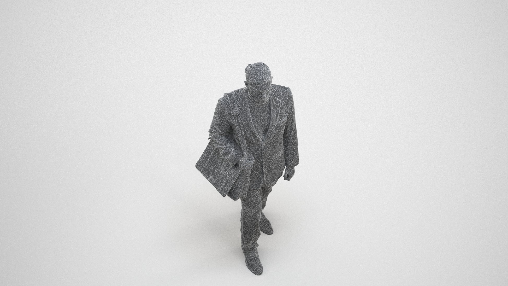realistic 3D human man business walking, archviz people FBX OBJ for Blender, wireframe three-quarter view