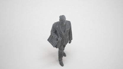 realistic 3D human man business walking, archviz people FBX OBJ for Blender, wireframe three-quarter view