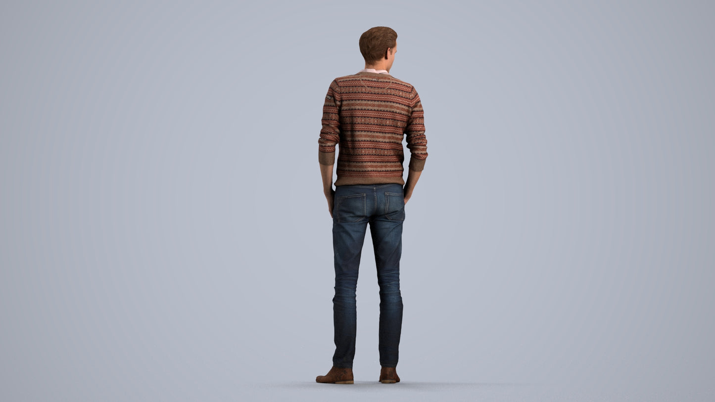 realistic 3D people man casual standing, render-ready for V-Ray and Corona, FBX OBJ, front view render