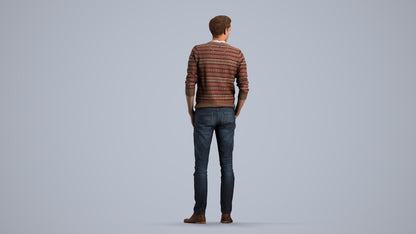 realistic 3D people man casual standing, render-ready for V-Ray and Corona, FBX OBJ, front view render