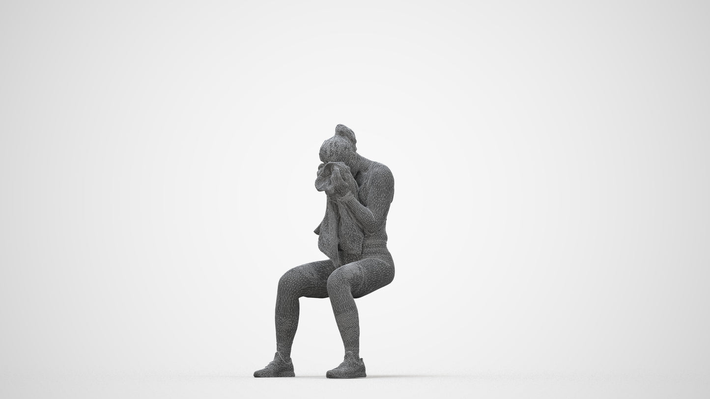 3D human model woman casual sport, photogrammetry scanned person for archviz, wireframe back view