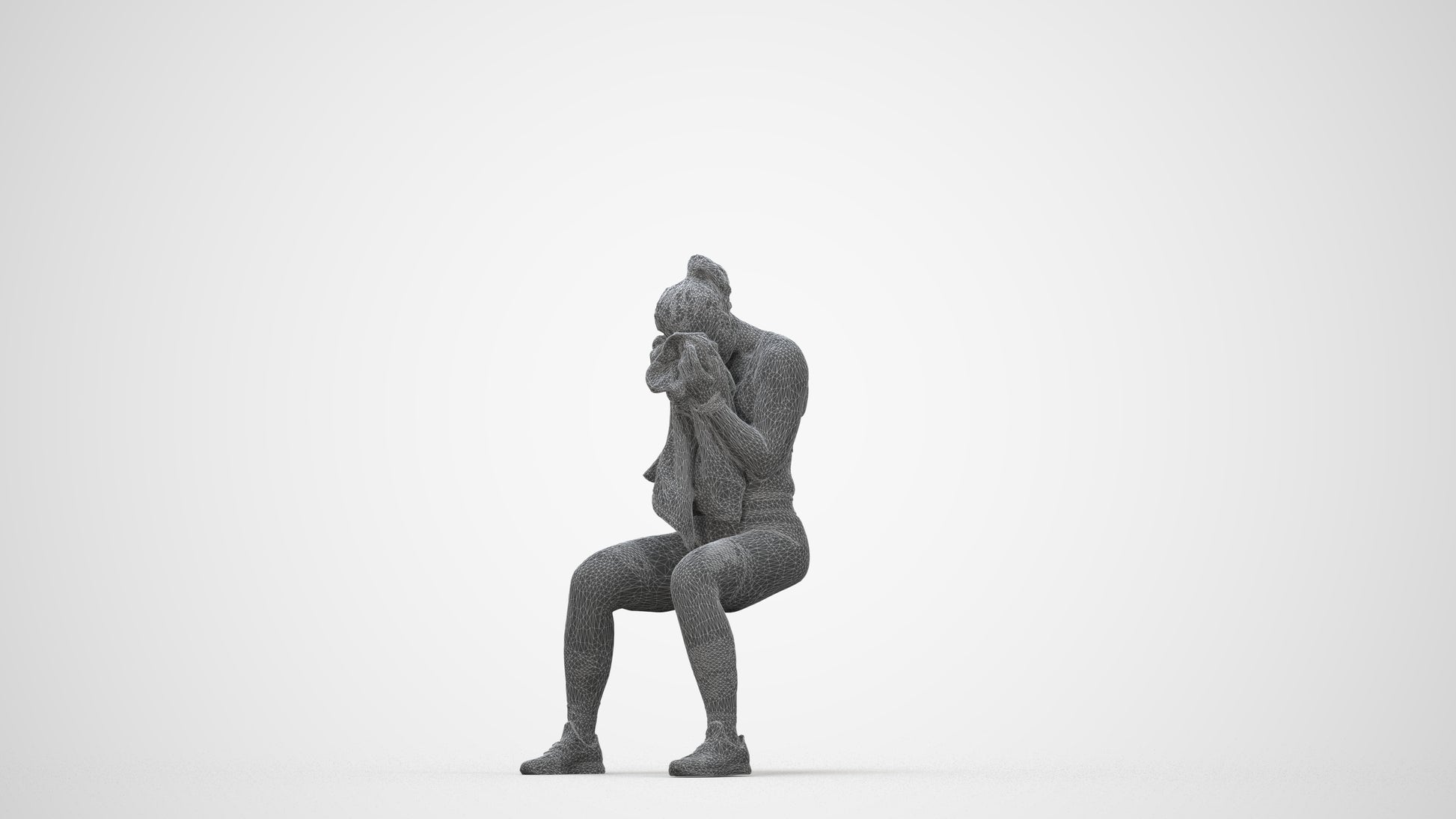 3D human model woman casual sport, photogrammetry scanned person for archviz, wireframe back view