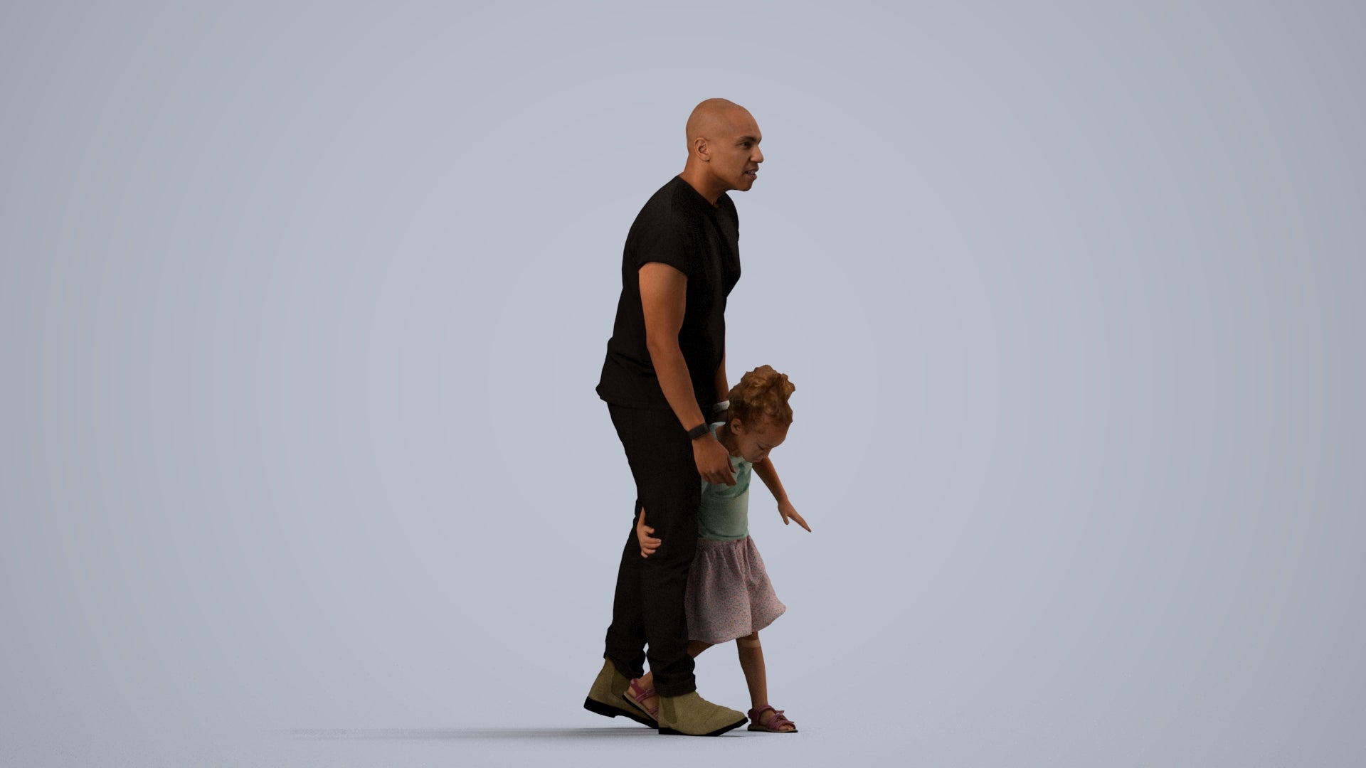 realistic 3D human girl casual kids, archviz people FBX OBJ for Blender, side view render
