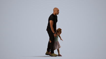 realistic 3D human girl casual kids, archviz people FBX OBJ for Blender, side view render