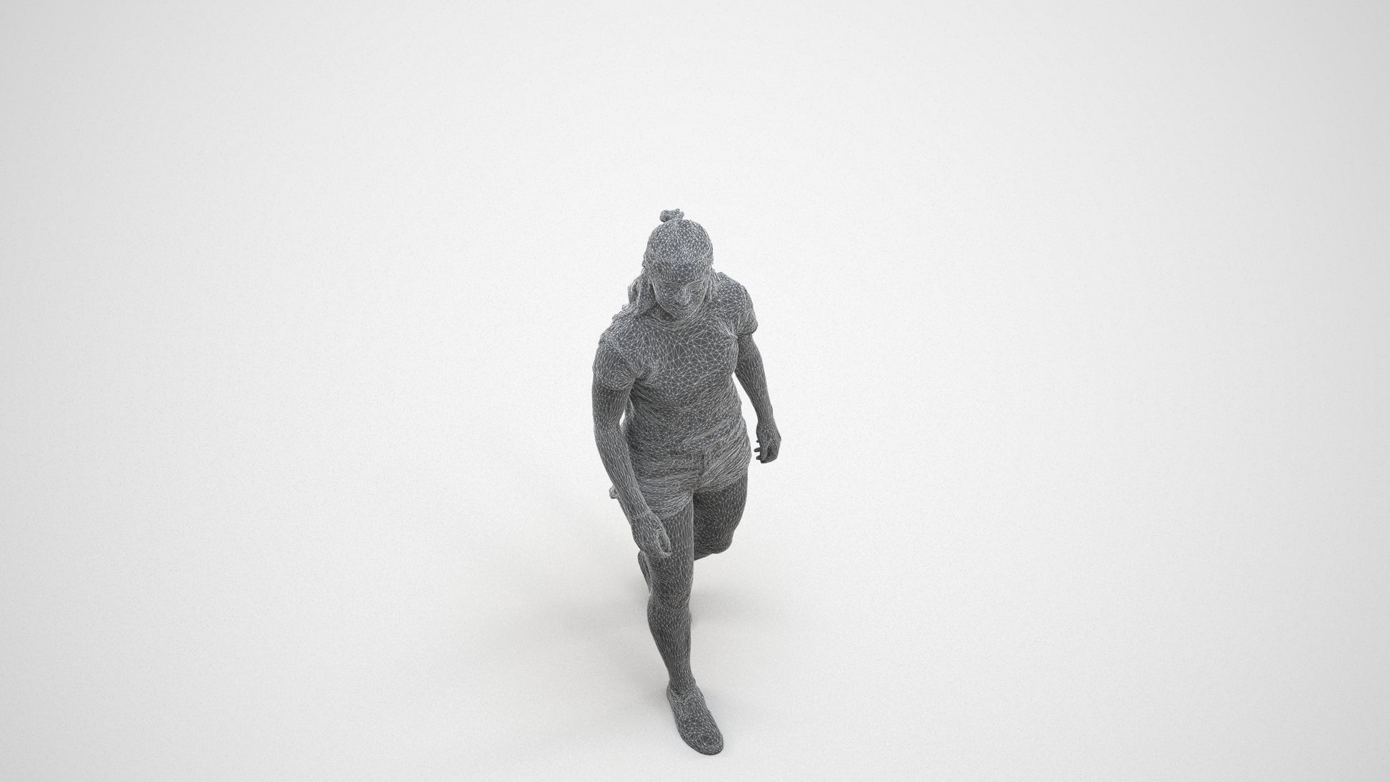 photogrammetry 3D girl casual standing, realistic human model archviz FBX, wireframe three-quarter view