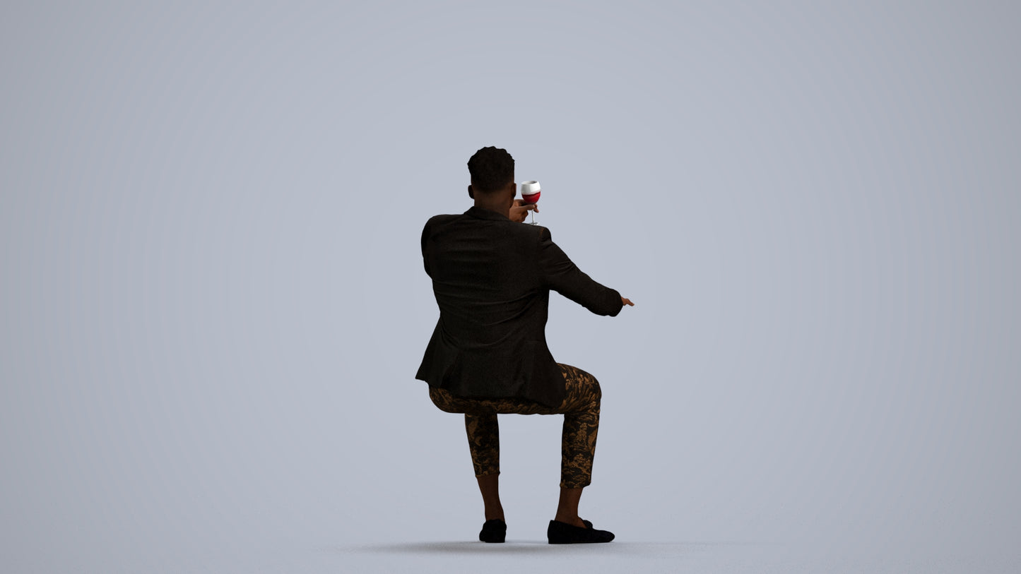 3D scanned man sitting formal, photorealistic archviz people for Enscape and SketchUp, front view render