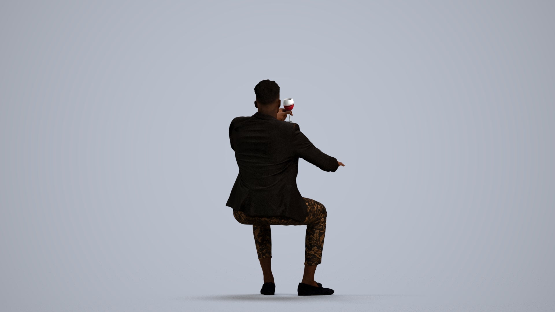 3D scanned man sitting formal, photorealistic archviz people for Enscape and SketchUp, front view render