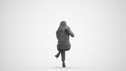 realistic 3D woman casual sitting, scanned archviz people for Blender and 3ds Max, wireframe front view
