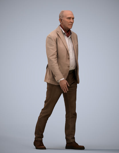 3D scanned senior man walking business, photorealistic archviz people for Enscape and SketchUp