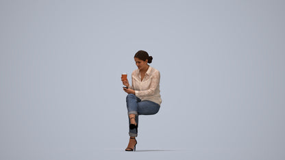 realistic 3D woman casual sitting, scanned archviz people for Blender and 3ds Max, top-down view render