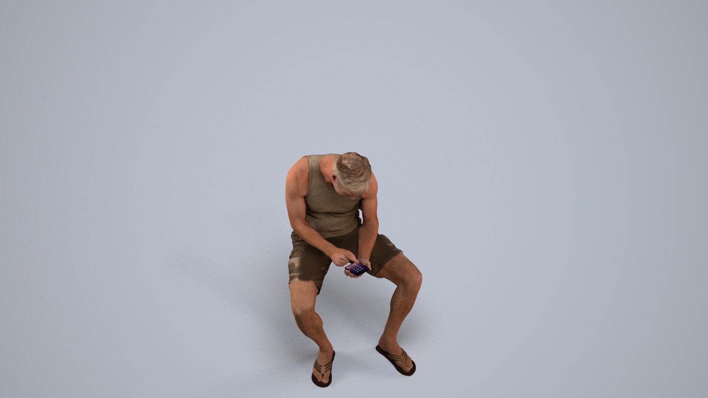 scanned 3D man casual sitting, photogrammetry people for Enscape and V-Ray, back view render