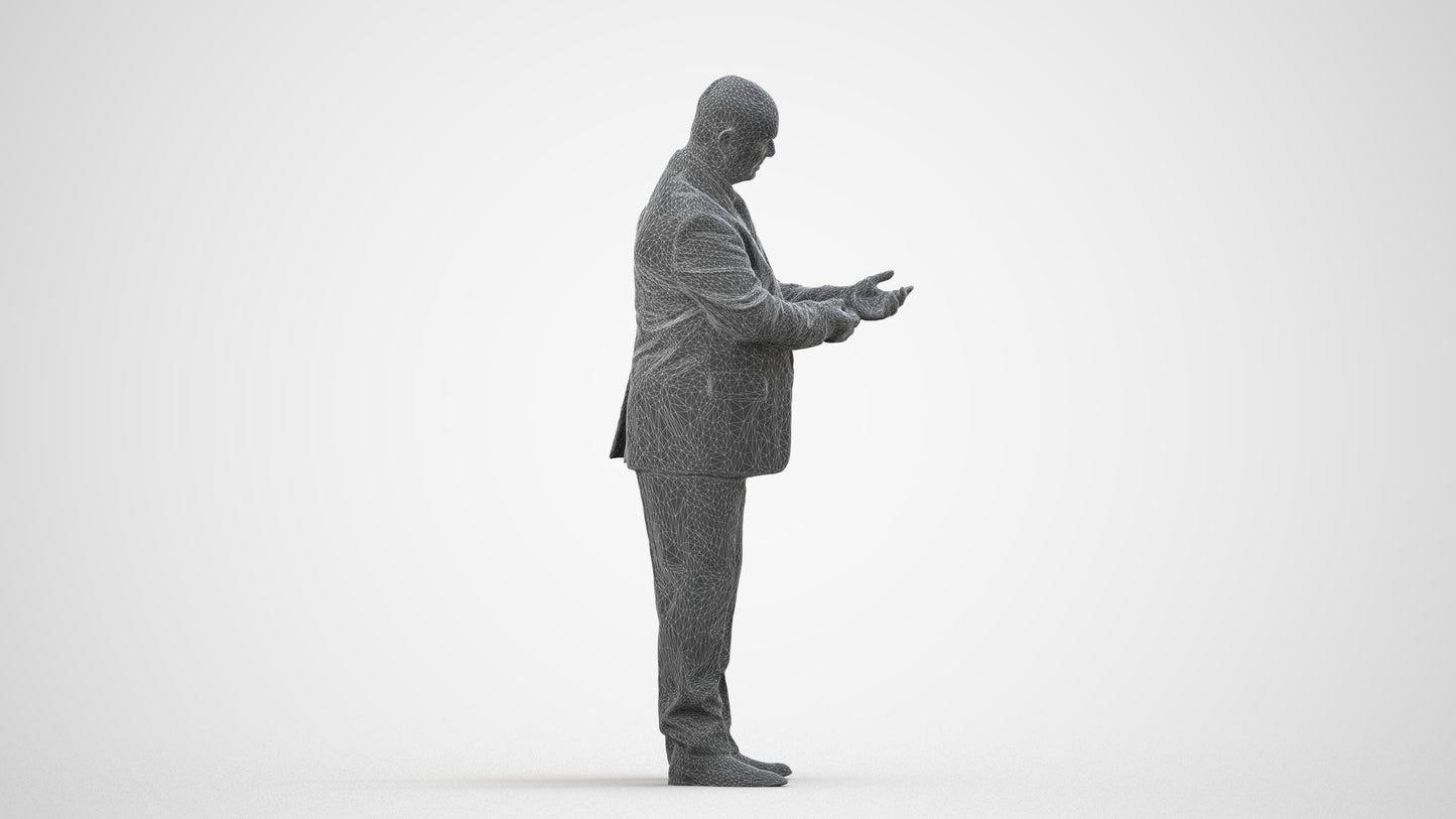 scanned 3D man business mix, photogrammetry people for Enscape and V-Ray, wireframe side view