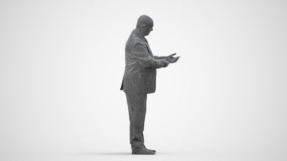 scanned 3D man business mix, photogrammetry people for Enscape and V-Ray, wireframe side view