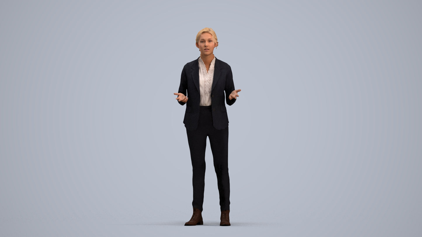 3D scanned woman business, photorealistic archviz people for Enscape and SketchUp, standing pose render