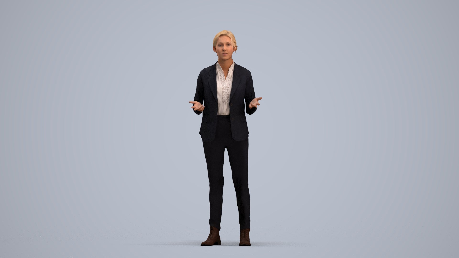 3D scanned woman business, photorealistic archviz people for Enscape and SketchUp, standing pose render
