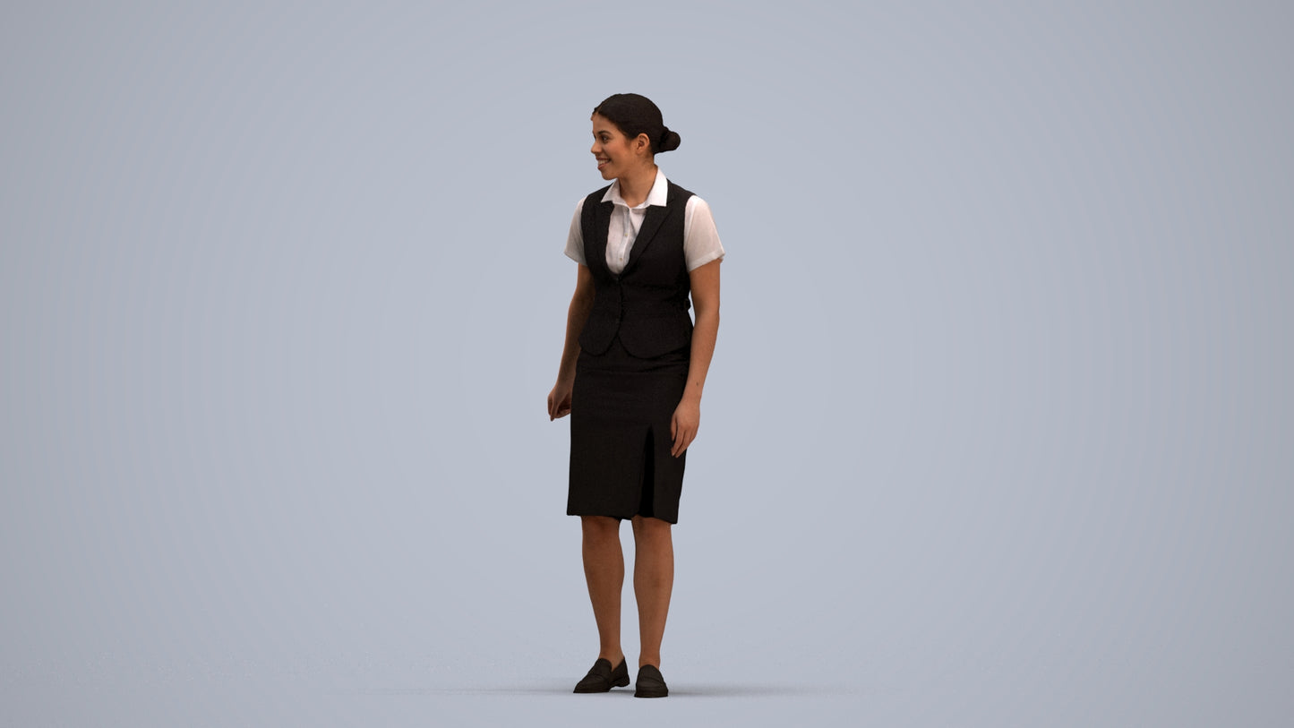 realistic 3D people woman hospitality, render-ready for V-Ray and Corona, FBX OBJ, standing pose render