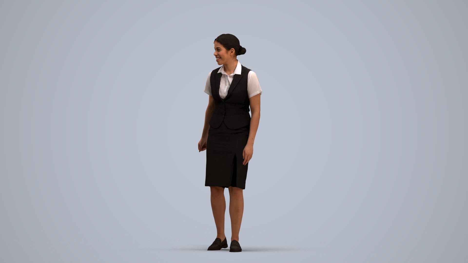 realistic 3D people woman hospitality, render-ready for V-Ray and Corona, FBX OBJ, standing pose render