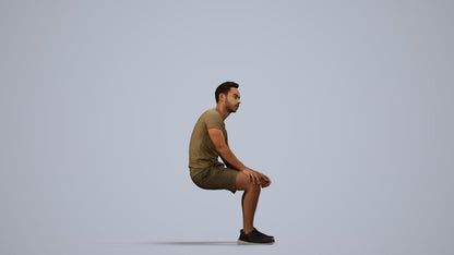 realistic 3D human man casual sitting, archviz people FBX OBJ for Blender, side view render