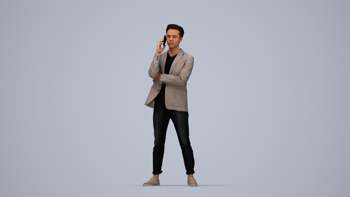 photogrammetry 3D man business standing, realistic human model archviz FBX, top-down view render