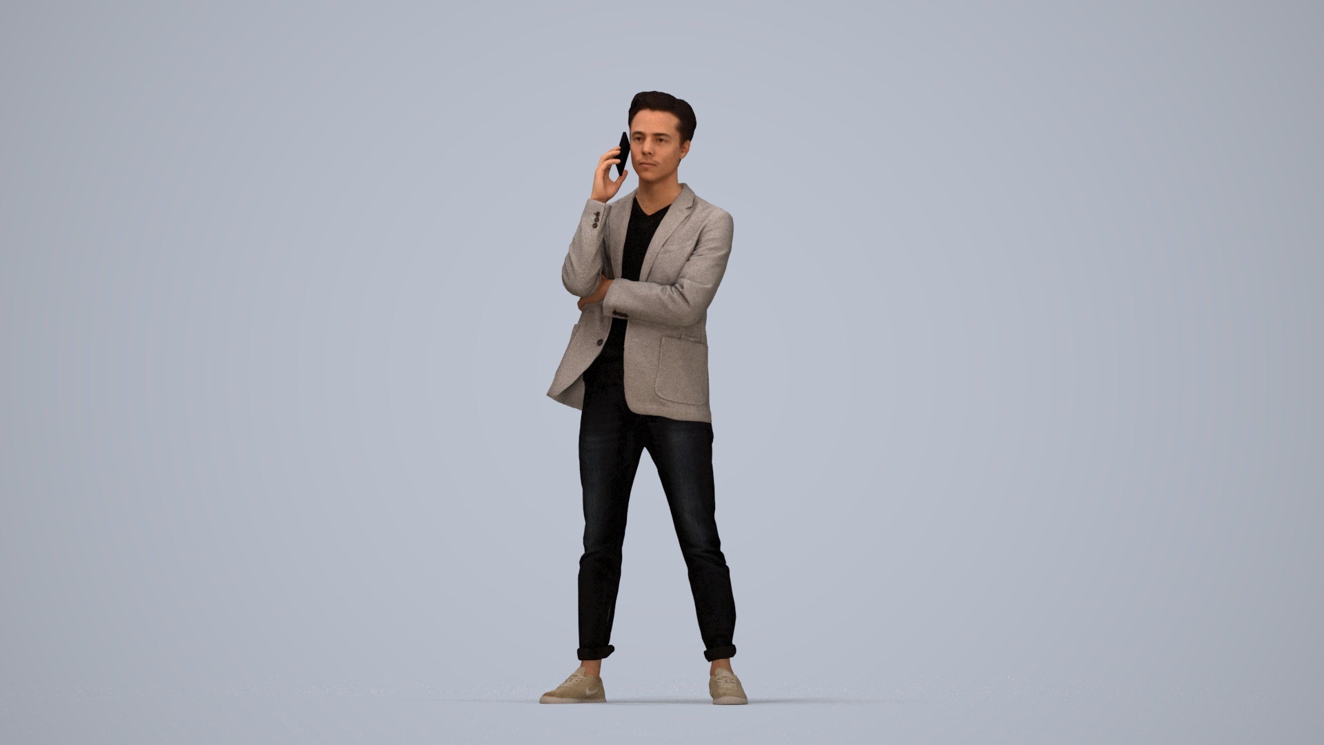 photogrammetry 3D man business standing, realistic human model archviz FBX, top-down view render