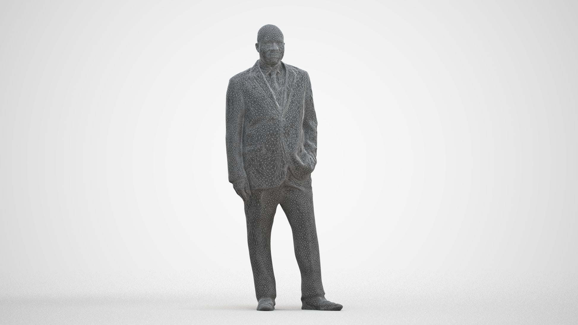 3D human model man business, photogrammetry scanned person for archviz, three-quarter front view render