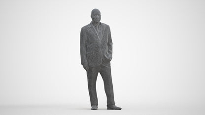 3D human model man business, photogrammetry scanned person for archviz, three-quarter front view render
