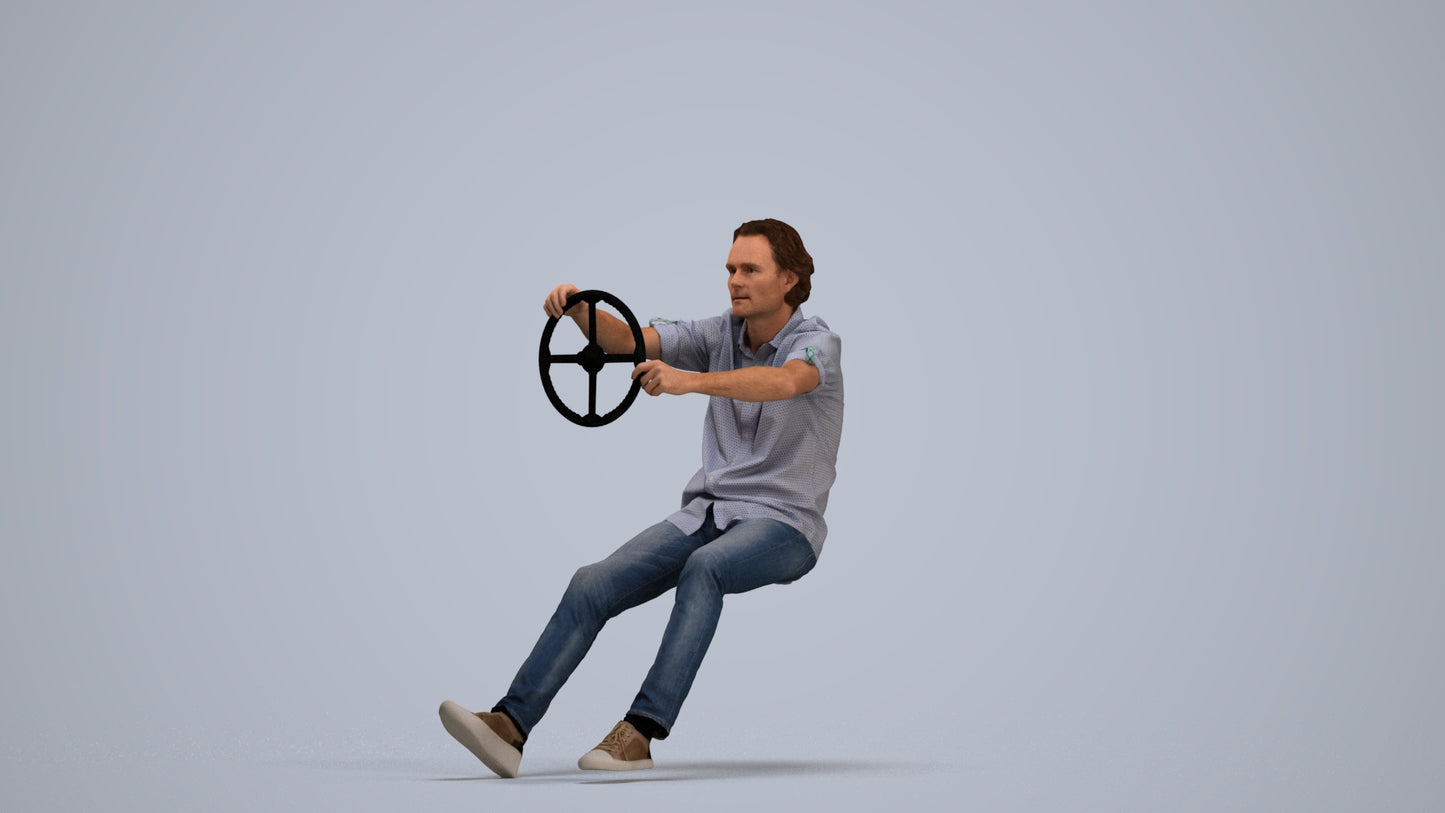 realistic 3D man casual driving, scanned archviz people for Blender and 3ds Max, standing pose render