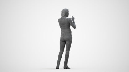realistic 3D human woman casual walking, archviz people FBX OBJ for Blender, wireframe side view