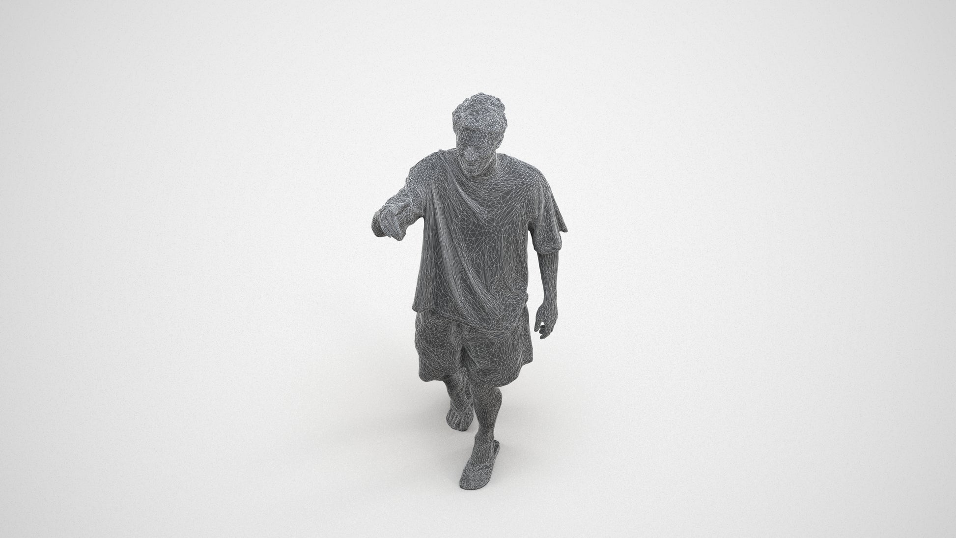 scanned 3D man casual walking, photogrammetry people for Enscape and V-Ray, wireframe three-quarter view