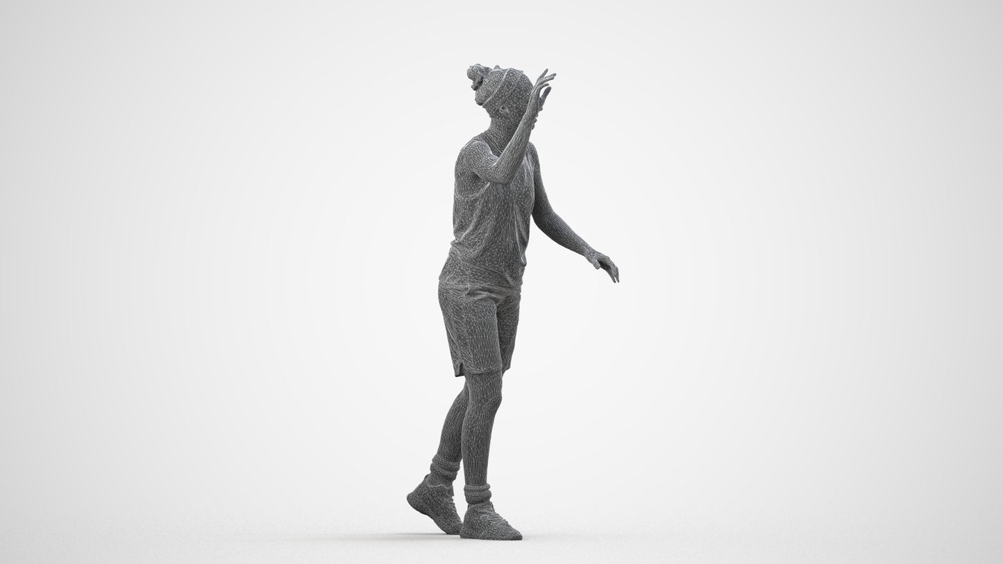 realistic 3D woman sport, scanned archviz people for Blender and 3ds Max, wireframe side view