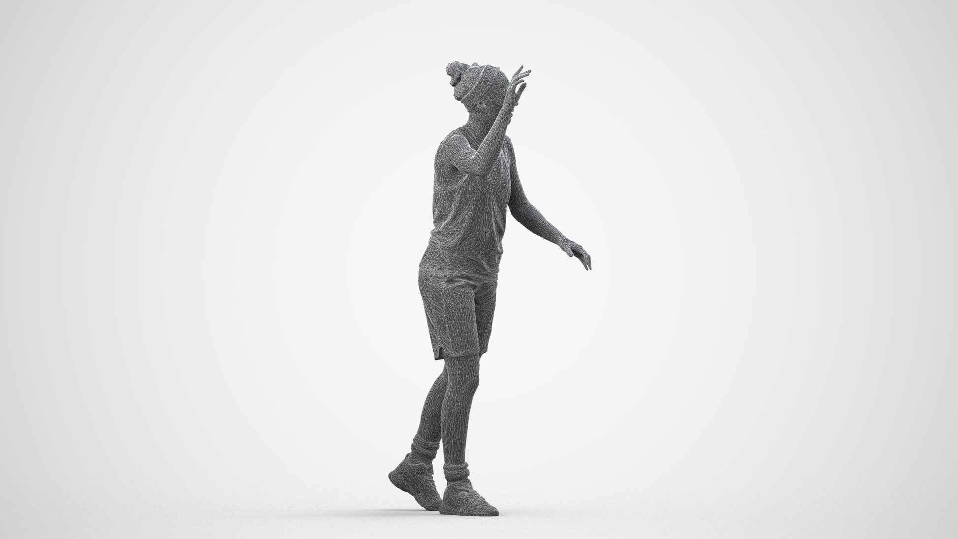 realistic 3D woman sport, scanned archviz people for Blender and 3ds Max, wireframe side view