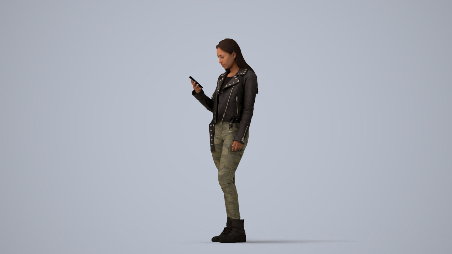 realistic 3D human woman casual shopping, archviz people FBX OBJ for Blender, three-quarter view render