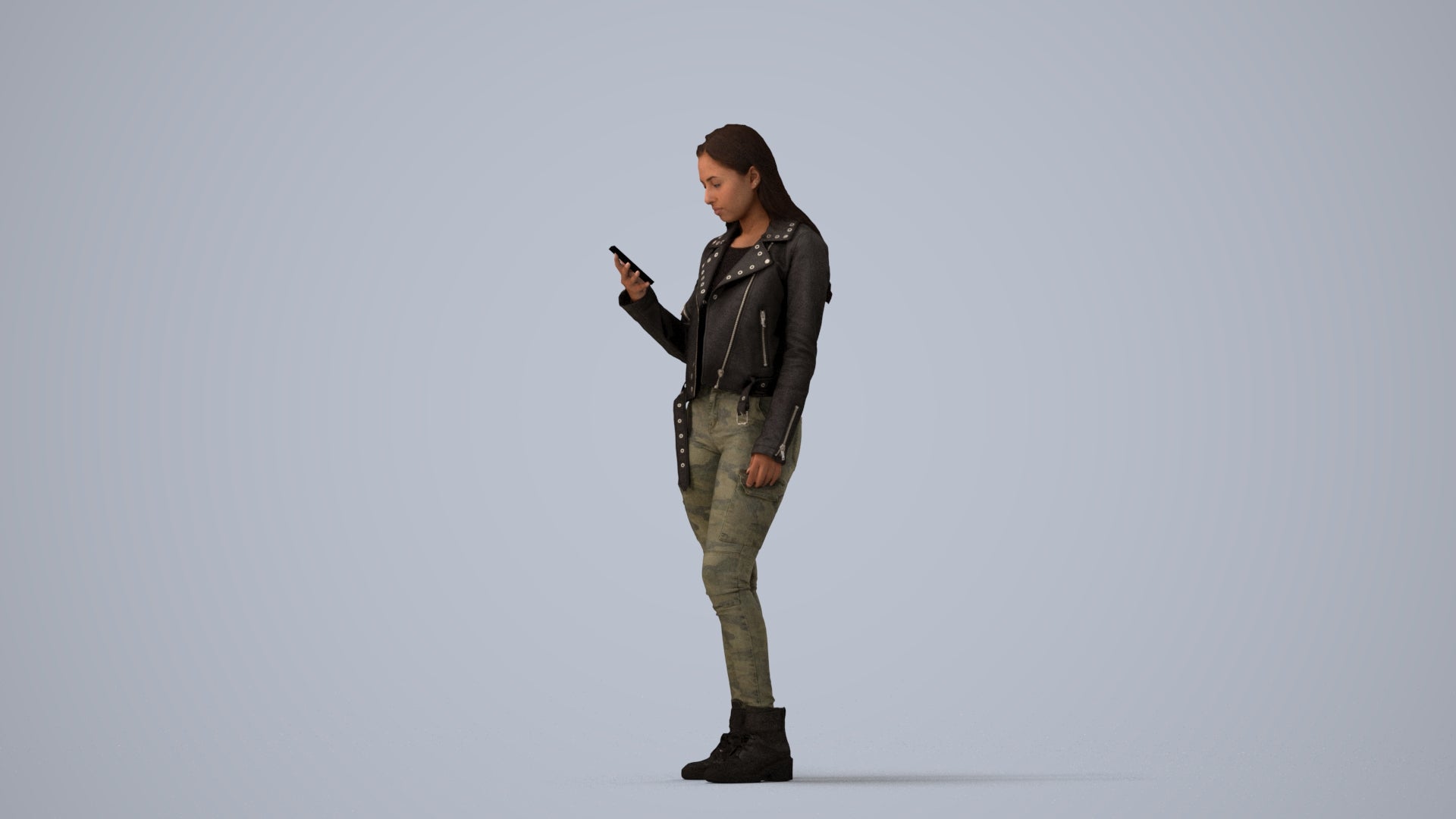 realistic 3D human woman casual shopping, archviz people FBX OBJ for Blender, three-quarter view render